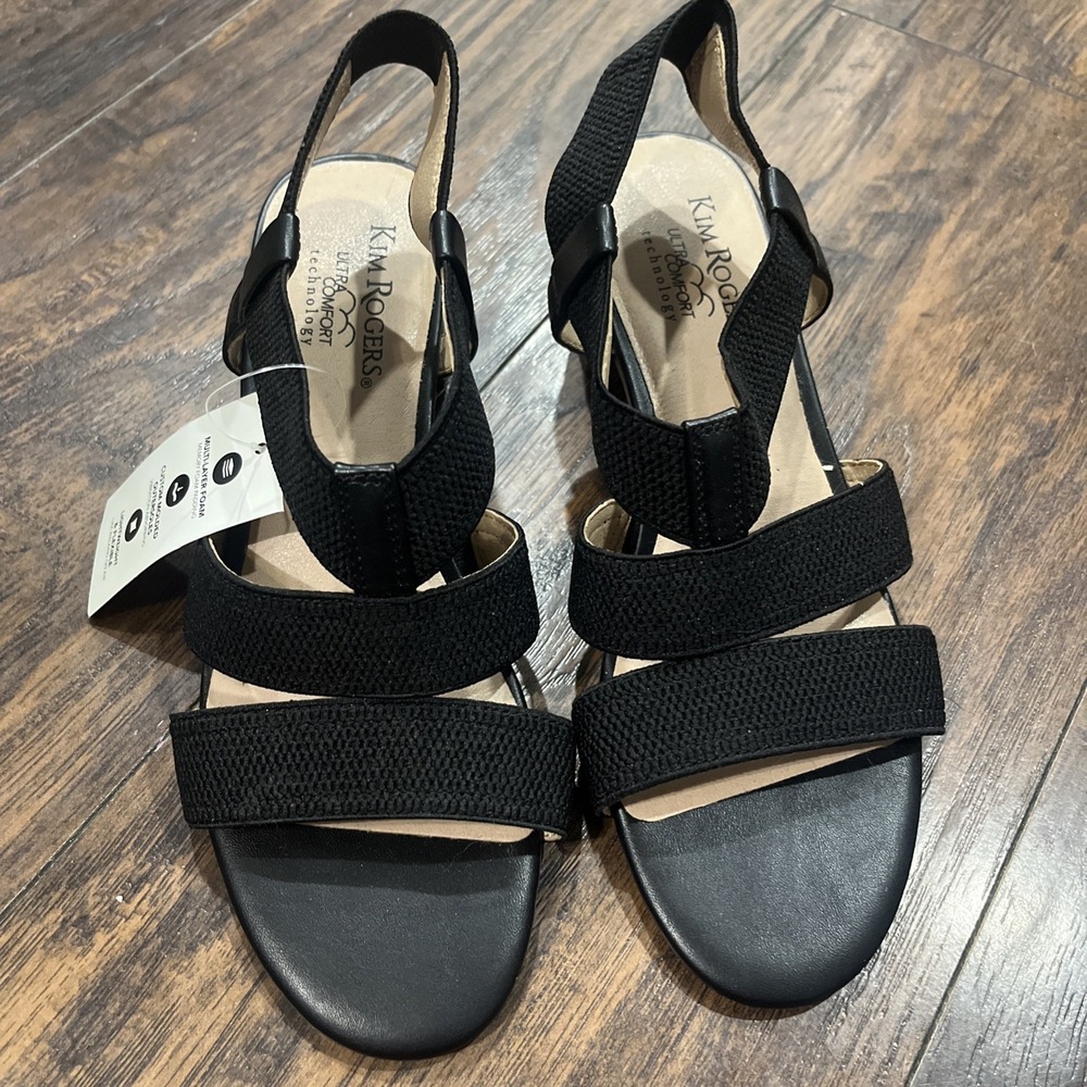 Kim Rogers Black Sandals Ultra Comfort Chunky Heel Farrah Dress Shoe Womens Sz 7